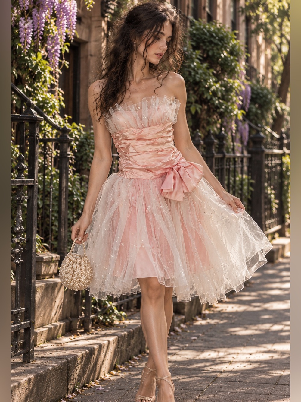 Vintage 80s Handmade Ethereal Tulle Satin Organza Fairy Prom Bow Dress
